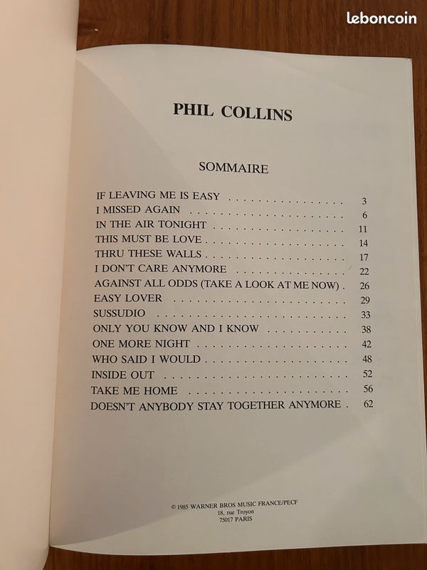 Partitions PHIL COLLINS de 1985 (image 2)