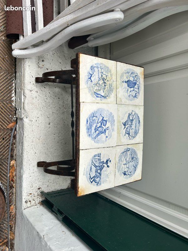 Petite table en fer forgé et ses carreaux de faïence d’époque (image 2)