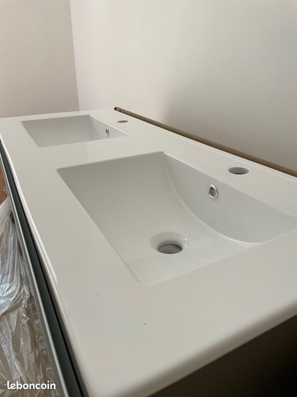 Plan vasque céramique Blanc pour meuble SDB 120 cm (image 1)