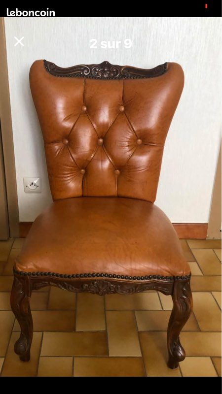 Très belle chaise crapaud couleur fauve, cuir et bois, superbe (image 2)