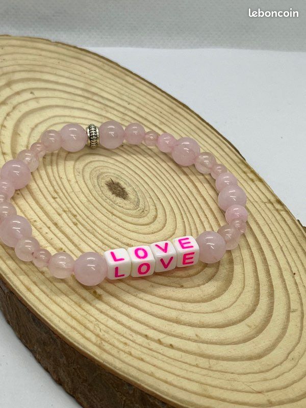Bracelet LOVE en véritable QUAZTZ ROSE (image 5)