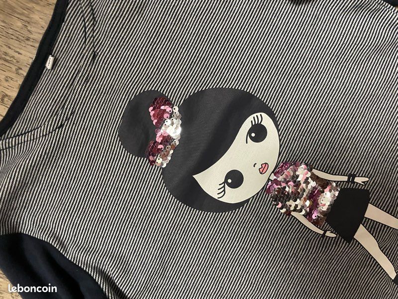T-shirt manches longues rayé avec poupée en sequins – Taille 10 ans (image 2)