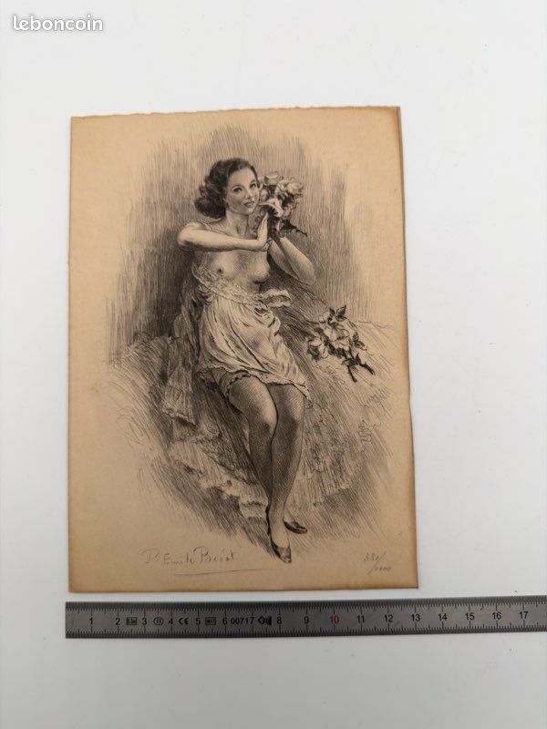 Eau-forte 'Le Baiser' De Paul-Émile Bécat - Signée Et Encadrée - Style Art Déco Années 20-30