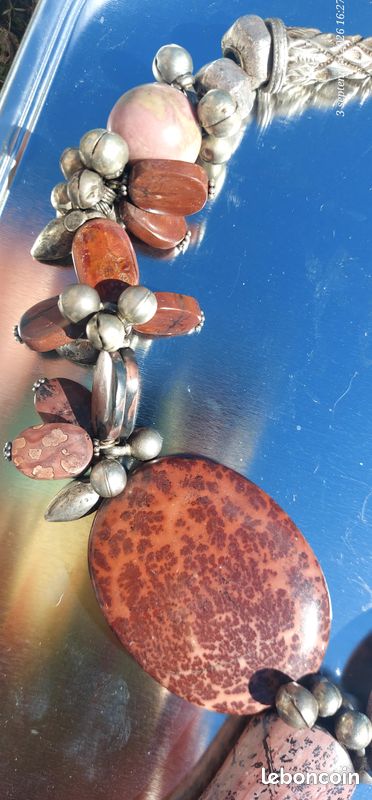 Collier en pierres véritable jaspe et rhodochrosite (image 2)