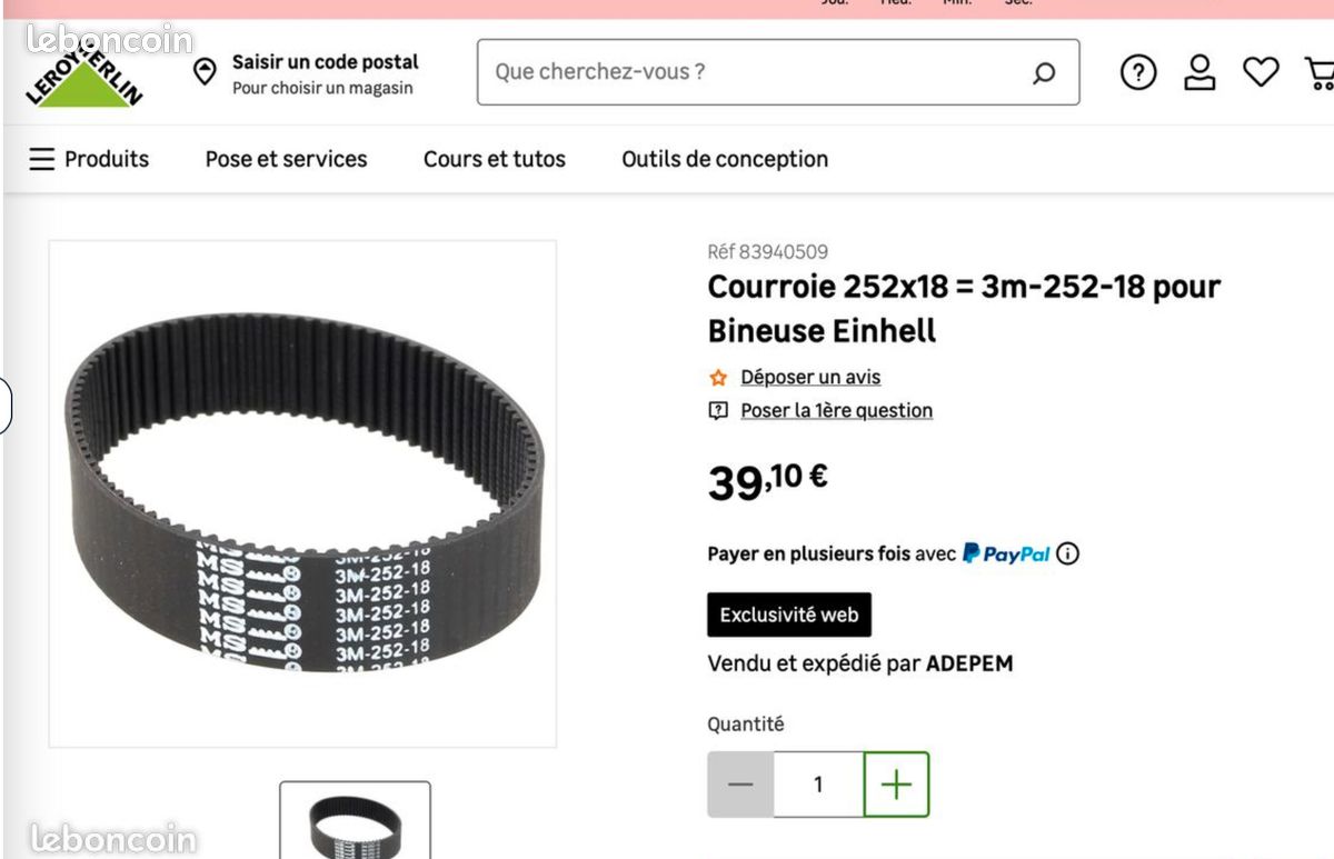 Courroie crantée neuve 3M 252 x 18 (image 2)