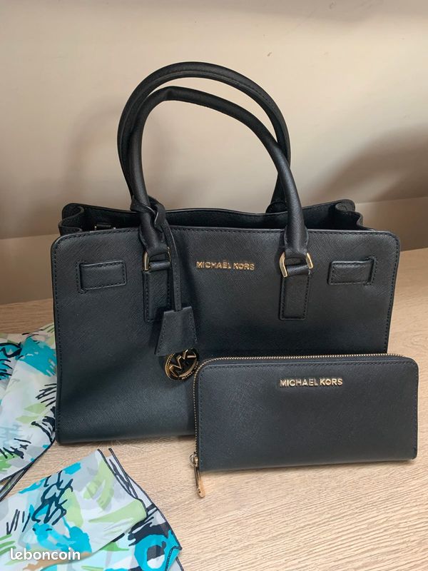Sac à main noir + portefeuille Michael Kors (image 1)