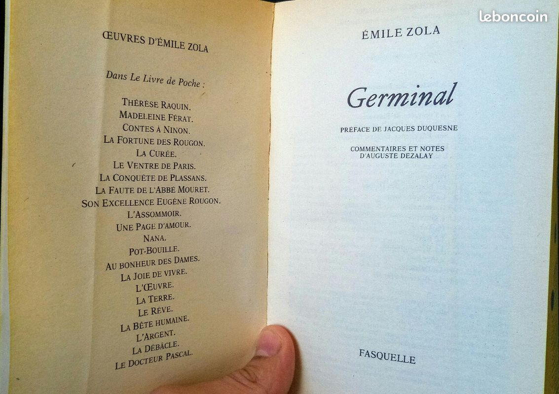 Roman "Germinal" de ZOLA, collection Le Livre de Poche, édition FASQUELLE de 1983 (image 3)