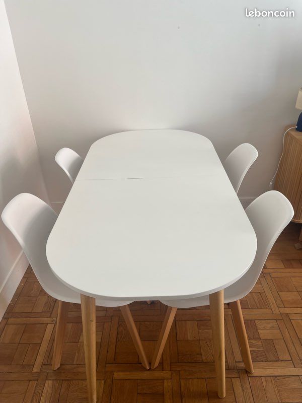 Table à manger extensible blanche 4-8 personnes (image 1)