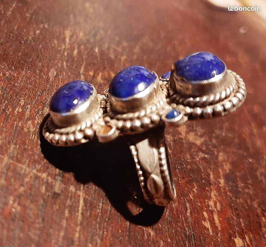Bague Ancienne En Argent Et Lapis-lazuli - Occasion, Style Vintage, Pierre Bleue