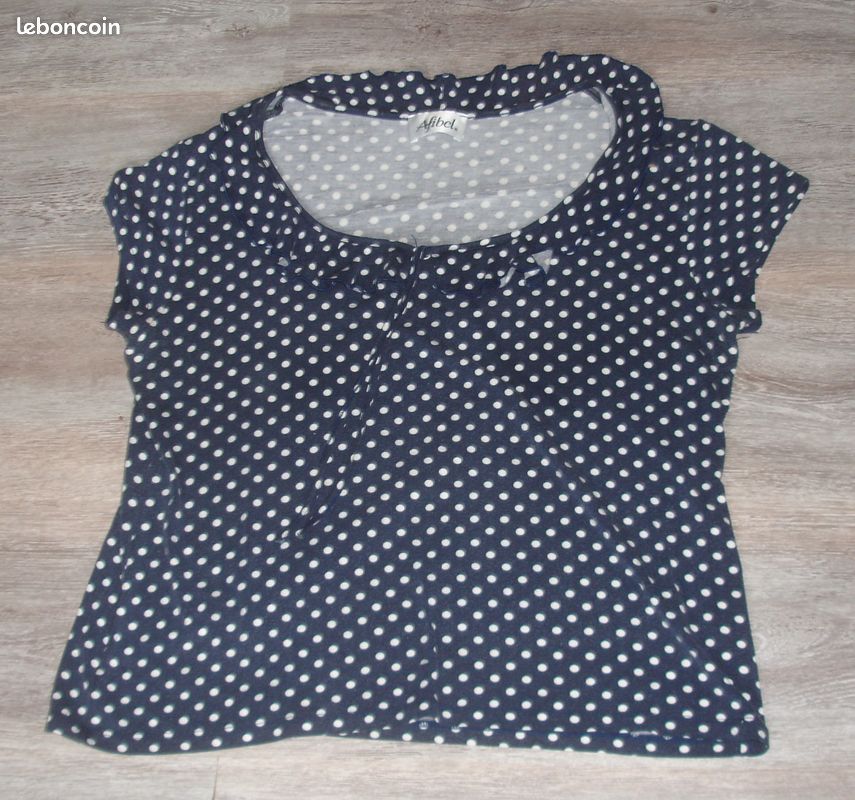 Tee shirt femme marine pois blanc xl neuf afibel (image 1)