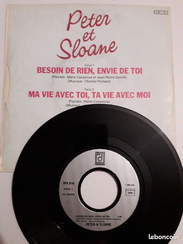Disque vynil 45 tours - Peter et Sloane - Besoin de Rien, Envie de Toi (image 2)