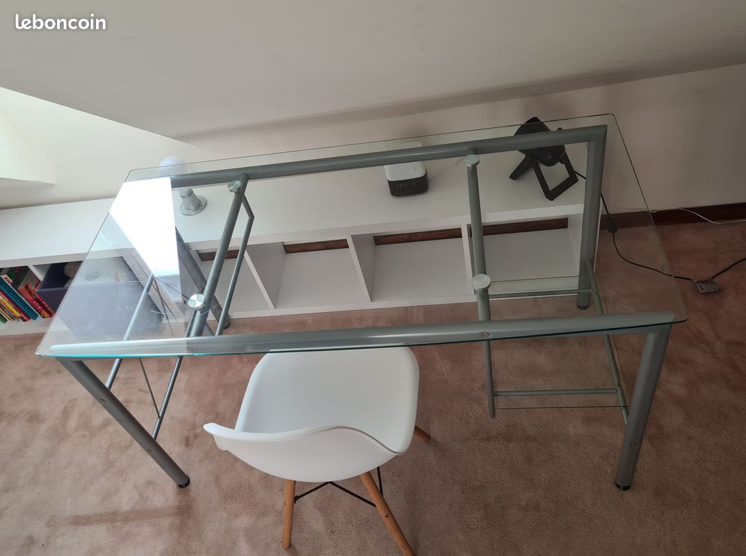 Bureau métal avec plateau en verre (image 4)
