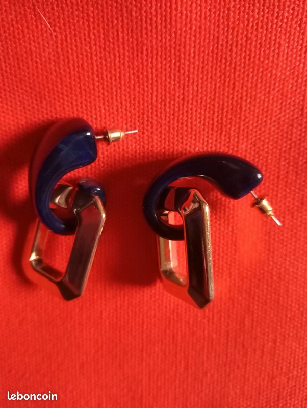 Boucles d'Oreilles Dorées/Bleu marine (image 2)
