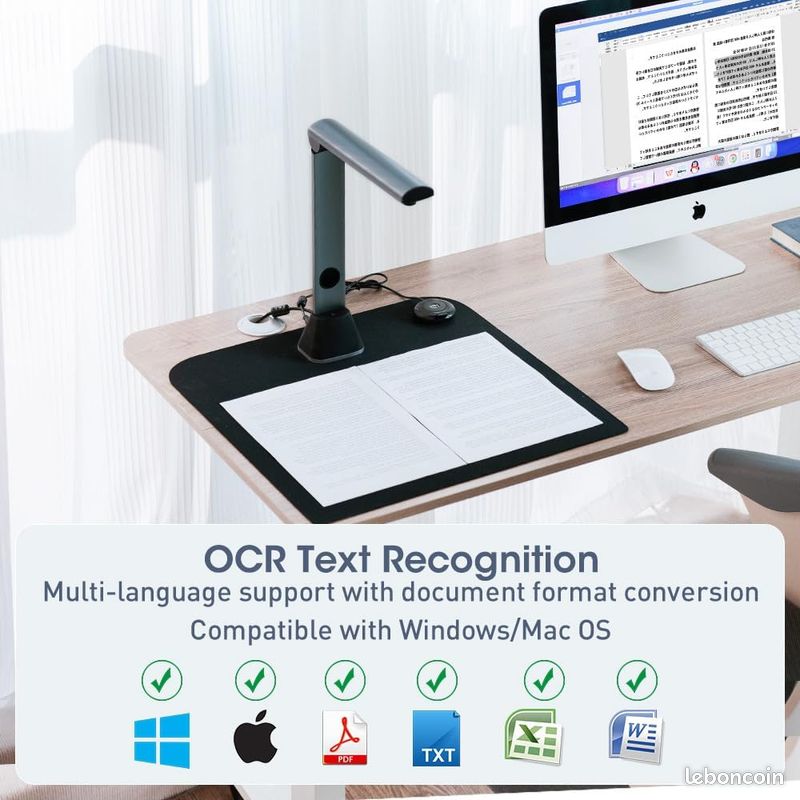 Megonia Scanner Portable A3 Automatique: 8MP Haute Résolution Format A3 OCR Professionnel 3 Niveaux LED USB Caméra DocumentPour Bureau École