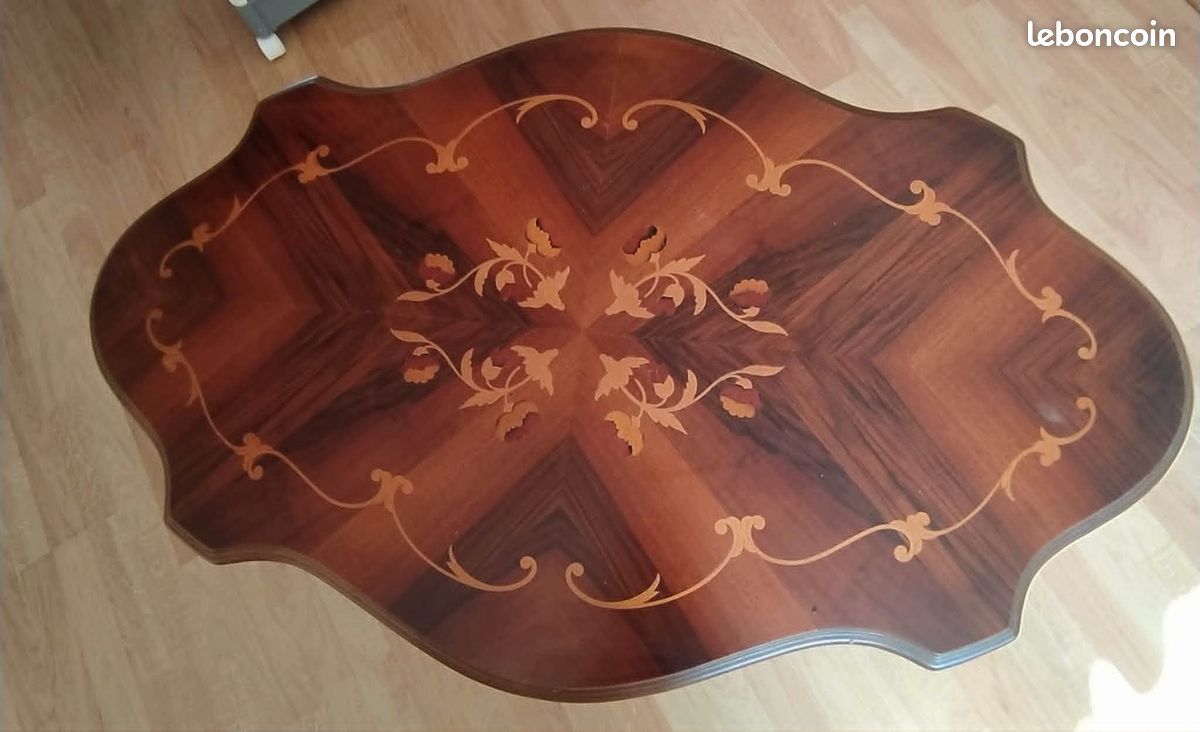 Table de salon vintage dessus marqueterie (image 2)