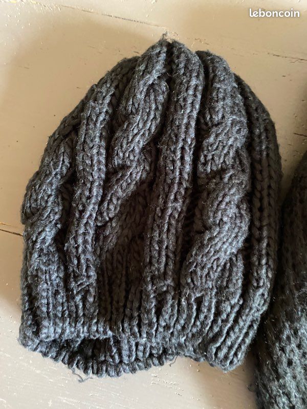 Bonnet + écharpe en mailles noir (image 3)