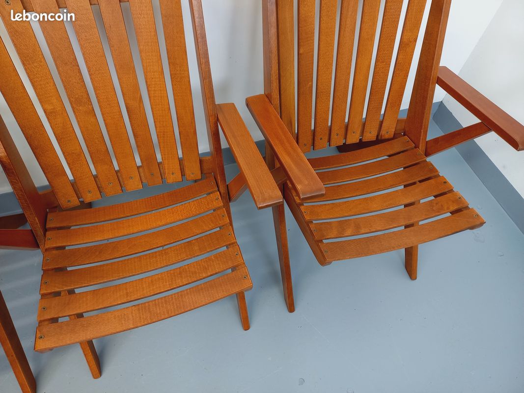 Suite de 4 fauteuils de jardin vintage en bois de hêtre des années 60 (image 4)