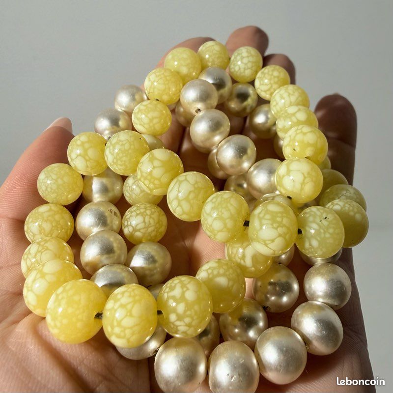 Collier Vintage Avec Perles En Verre Anciennes - Longueur 46-50 Cm, Multicolore, Occasion