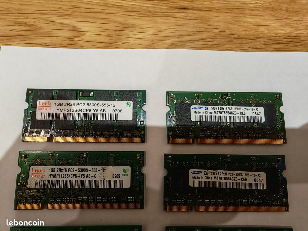 Lot De 10 Barettes RAM 1Go DDR2 PC2-5300 SODIMM - Occasion Testées OK