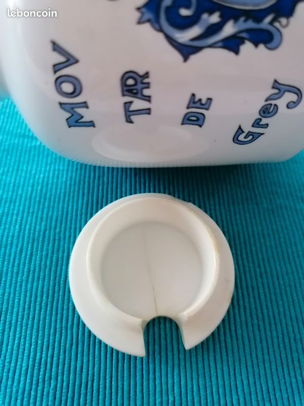 Rare ancien pot à moutarde POUPON, en faïence de LONGCHAMP avec couvercle (image 12)