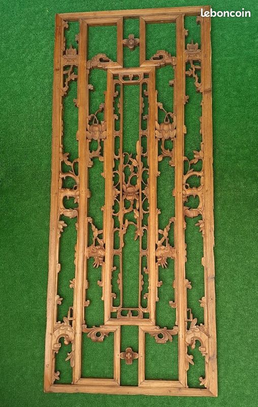 Ancien grand panneau chinois en bois sculpté fait main (image 8)