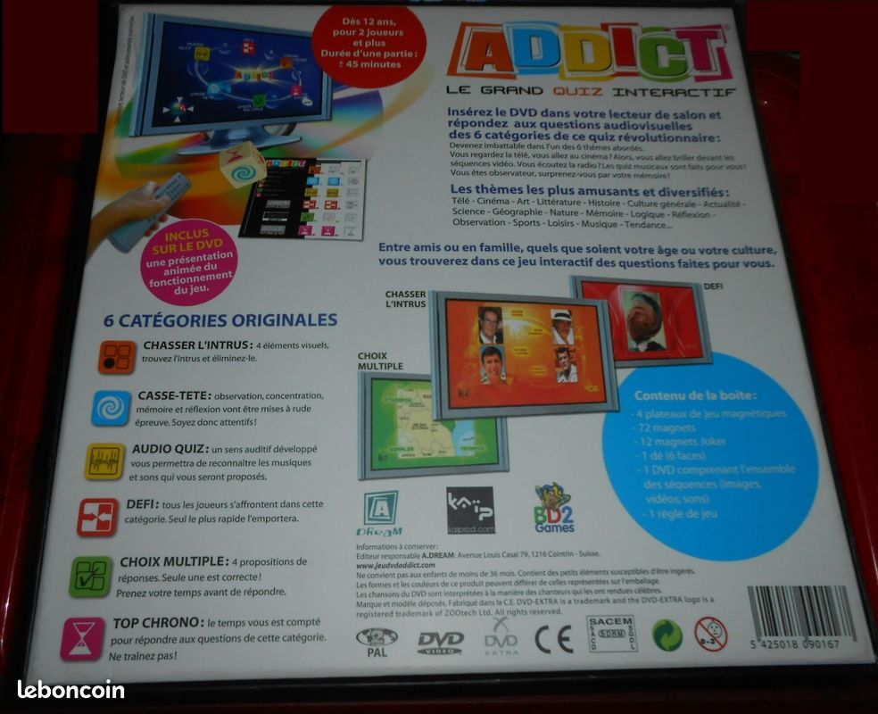 Coffret jeu ADDICT Le grand Quiz interactif-2 joueurs-max.4 équipes/Jeu de Société/Dvd sur télé-NEUF (image 3)