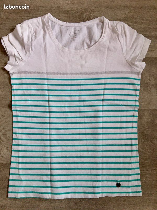 T-shirt type marin blanc-vert taille 2 / M (image 1)