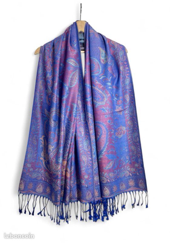 Pashmina homme en cachemire noir et écru