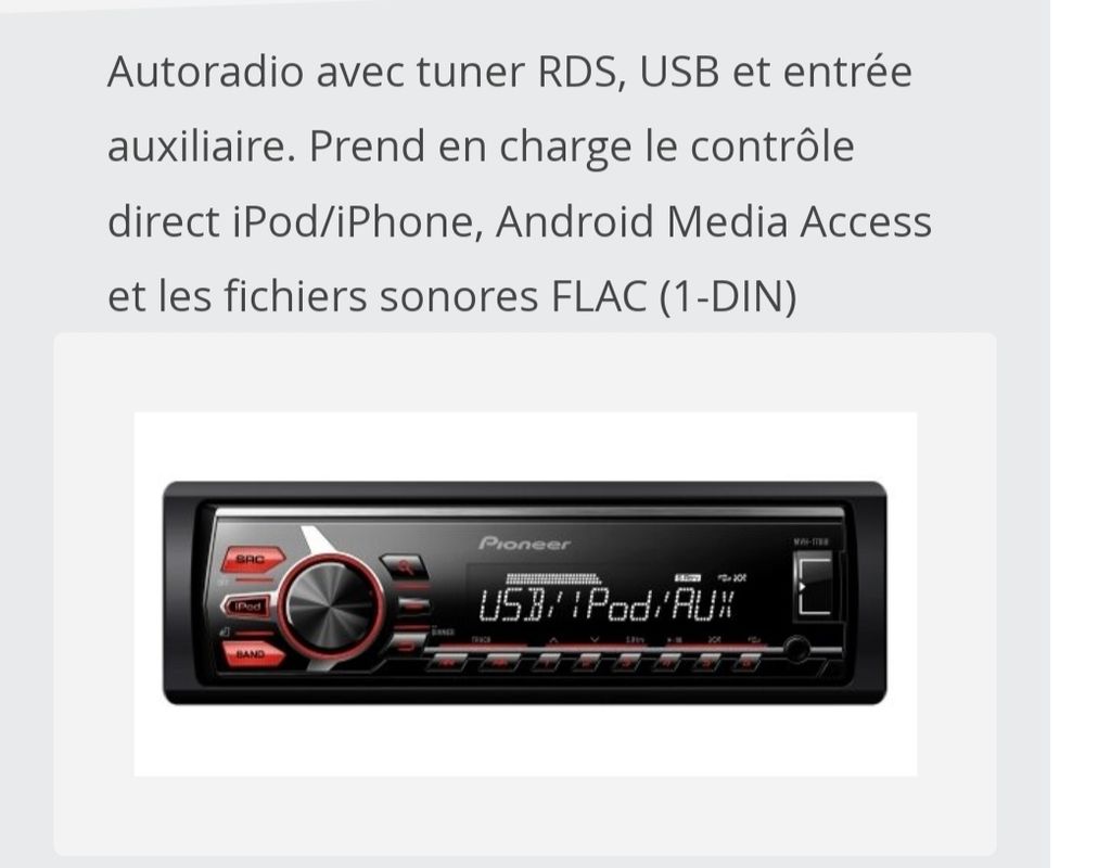 Autoradio Pioneer radio USB - Équipement auto