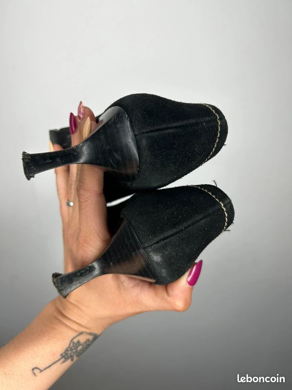 Escarpins Laura Clement Cuir Noir Talons Hauts 10 Cm - Taille 37 - Portés 1 Jour