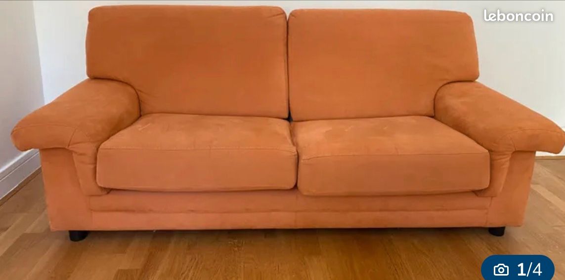 Canapé convertible en suédine orange (image 1)