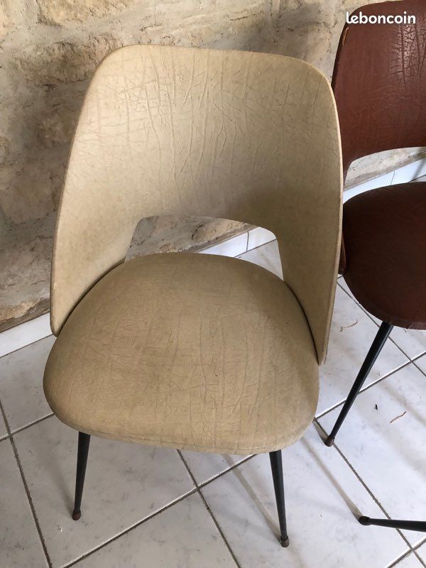 Lot de 3 chaises, vintages, métal et Skaï (image 4)