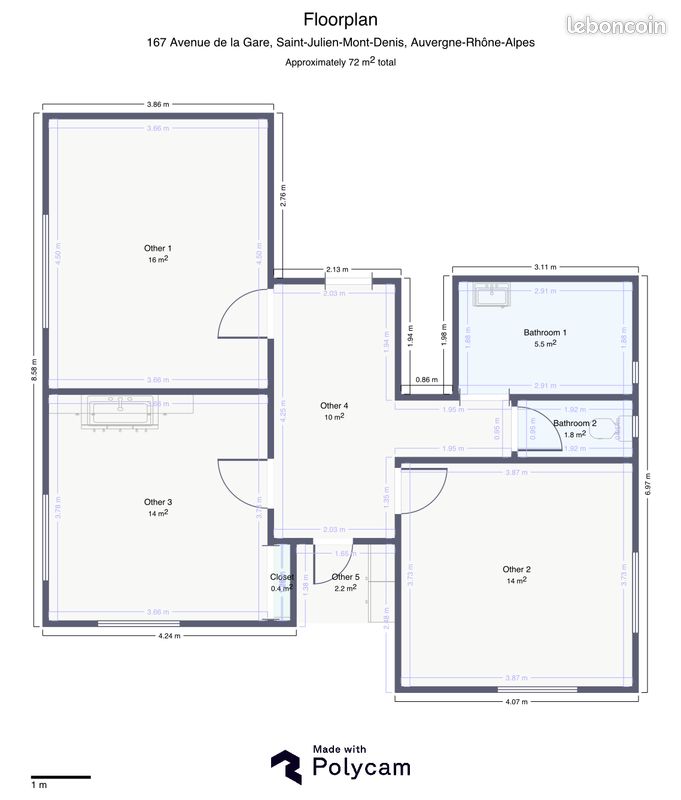 Appartement 3 pièces 65 m² · à Saint-Julien-Mont-Denis · 65 m² · 900 €/mois