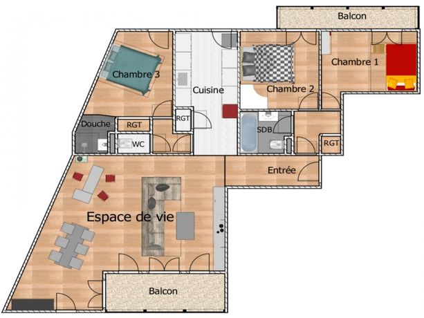 Appartement a louer cergy - 5 pièce(s) - 105 m2 - Surfyn