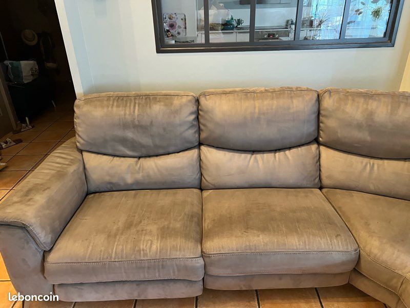 Grand canapé d’angle gris/taupe avec assise relax (image 6)