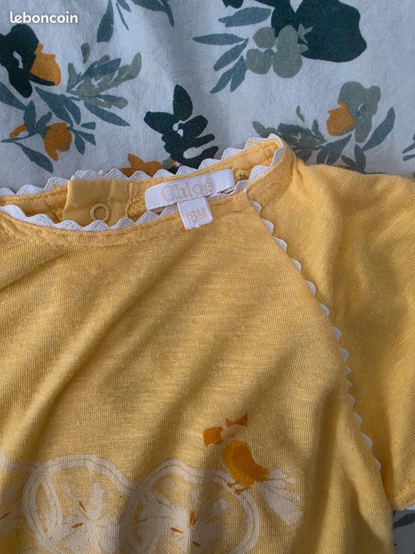 T-shirt Chloé 18 mois jaune viscose lin (image 2)