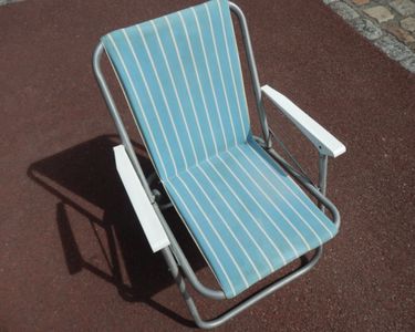 Fauteuil Pliant Enfant Vintage Années 70 Bleu - Aluminium, Style Camping VW, Occasion