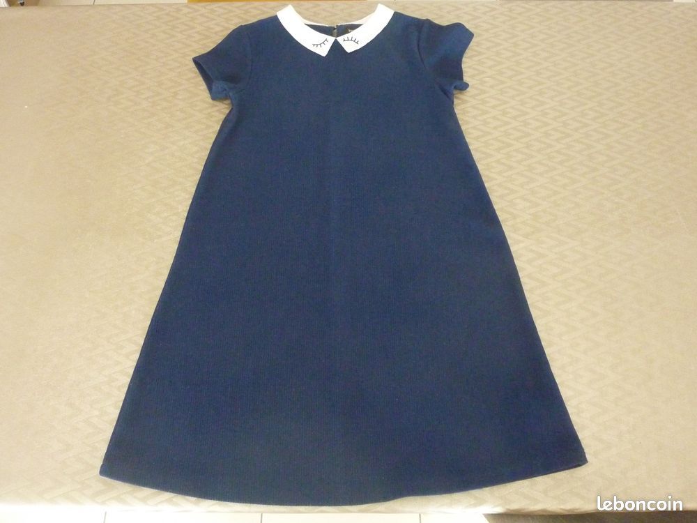 Bleu Marine Robe Enfant Col Claudine Robe Bleu à Manches