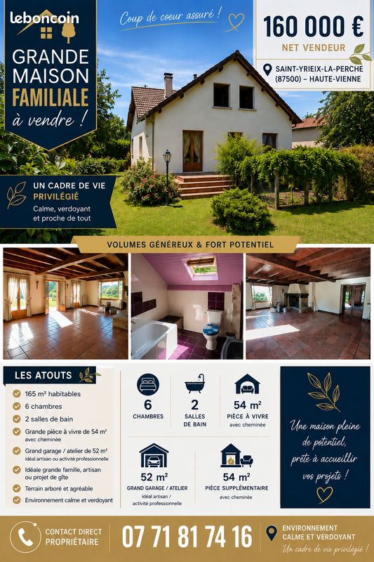 Maison 8 pièces 165 m² · à Saint-Yrieix-la-Perche · 165 m² · 160 000 €