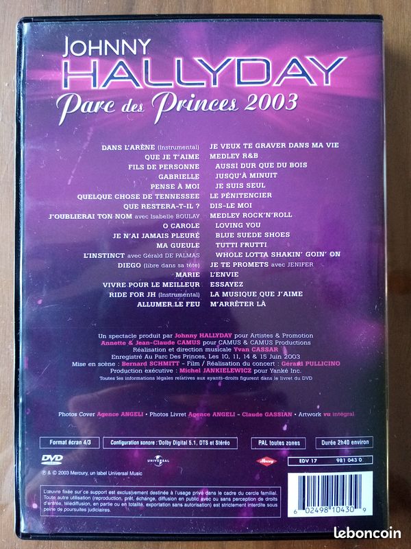 DVD Johnny Hallyday « Parc des Princes 2003” (image 2)