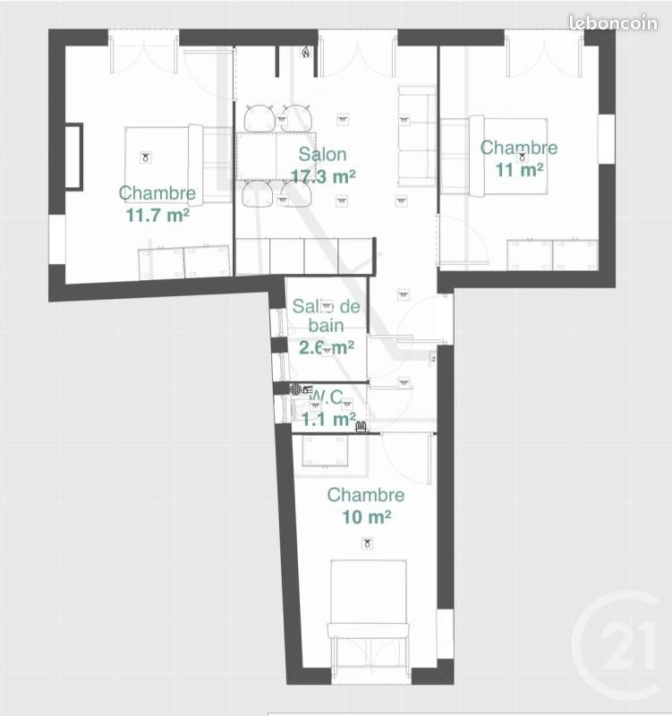 Appartement 4 pièces 55 m² · à Grenoble · 55 m² · 1 090 €