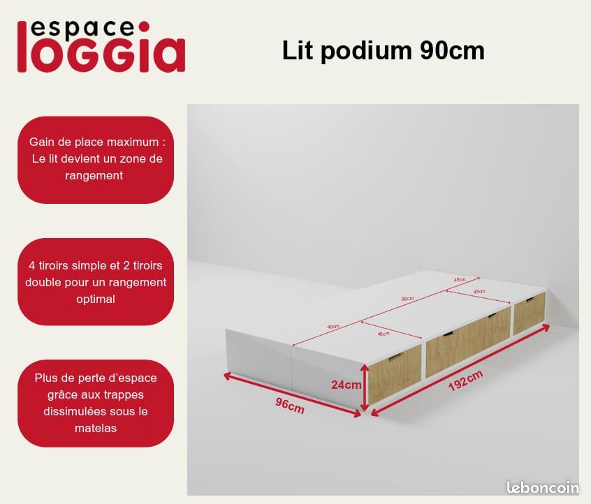 Lit Mezzanine Modulable accès escalier Espace Loggia (matelas 120 cm inclus) (image 13)