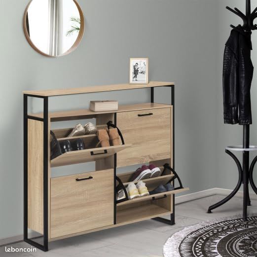 Meuble à chaussures 16 paires 4 portes avec étagère supérieure design industriel (image 4)