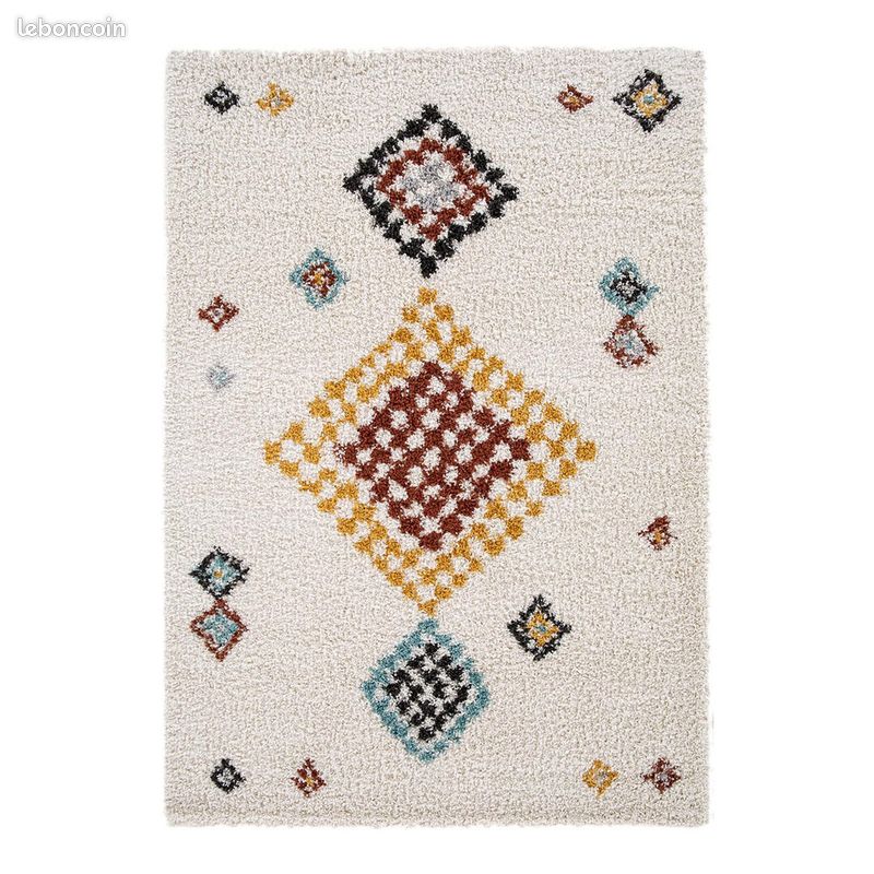 Tapis berbère shaggy ethnique Hysham Beige 160x230 (image 1)