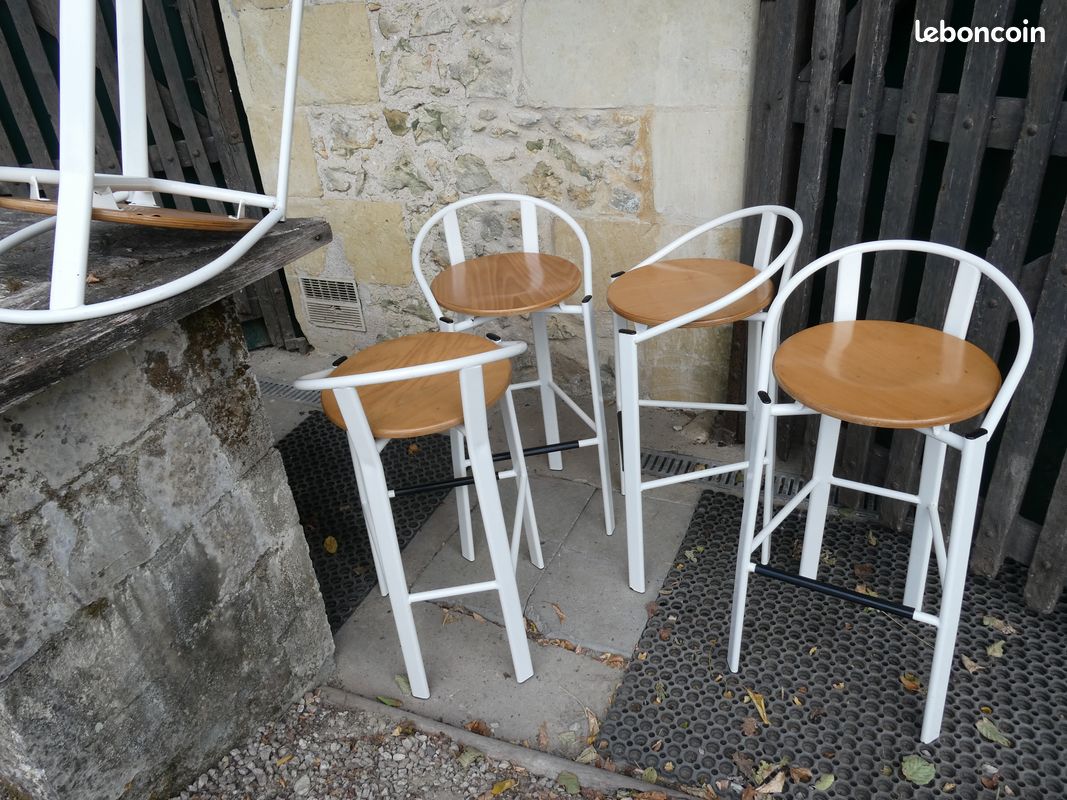 Lot 5 sièges tabourets de bar, métal et bois vernis (image 1)
