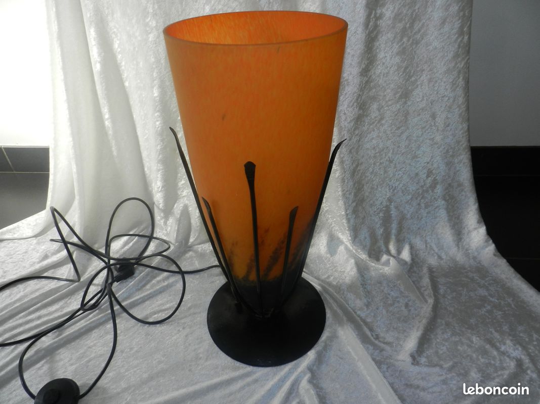 Ancienne lampe en pâte de verre orange et bleu - Décoration