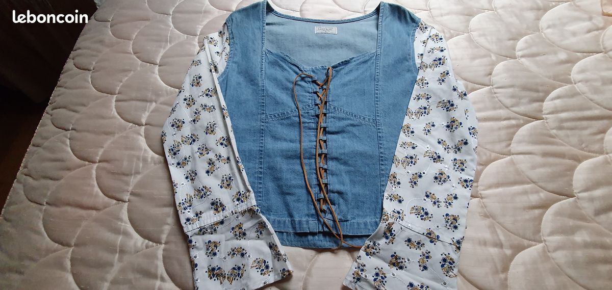 VESTE OU CHEMISE JEAN BI MATIERE ET LACAGE CUIR MARQUE GIANI PEROTI (années 70) Country ? (image 1)