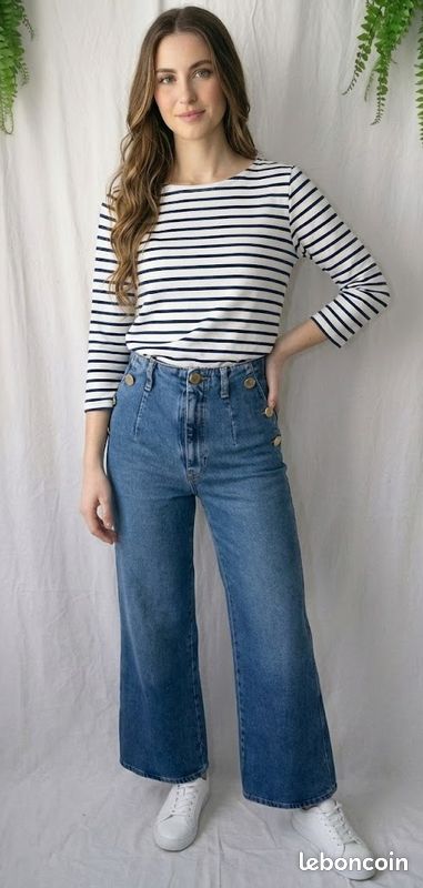 Jean Zara Bleu Taille Haute Jambe Droite Ourlet Brut - Taille EU34, Occasion Très Bon état