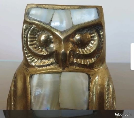 Chouette, hibou, en laiton et nacre (image 1)