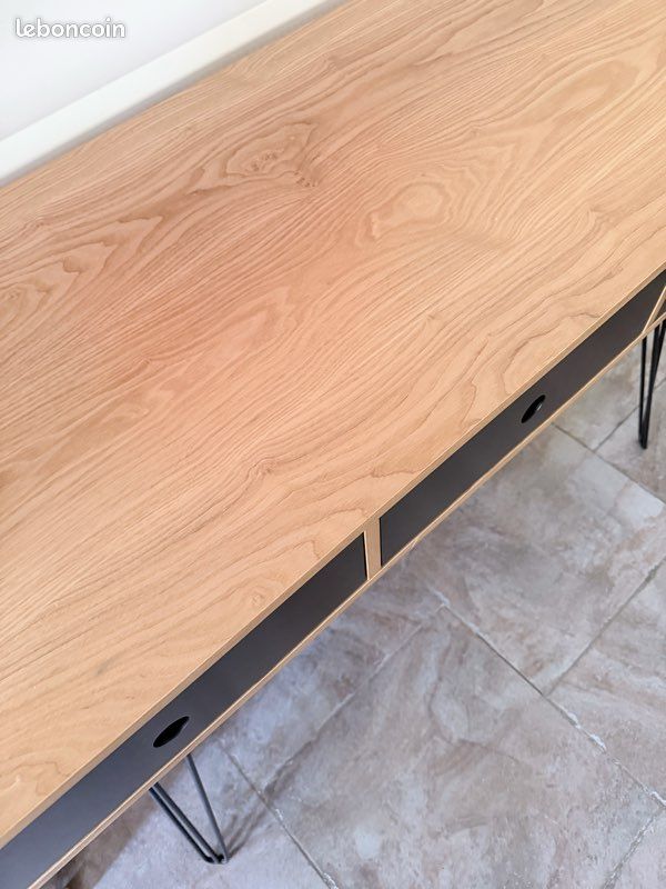 Bureau 3 tiroirs “Biface” – noir/bois – excellent état (image 2)